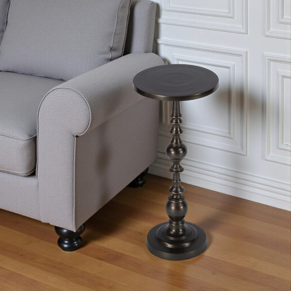 HomeRoots 23" Elegant Bronze Metal Round Pedestal End Table – Versatile Design for Living Room & Bedroom Use 634874