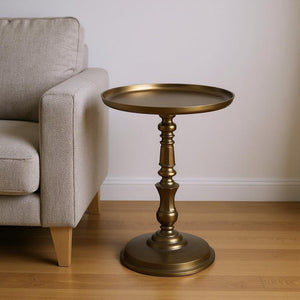 HomeRoots 24" Bronze Metal Round Pedestal End Table - Stylish, Versatile Accent for Any Room Decor & Use 634876