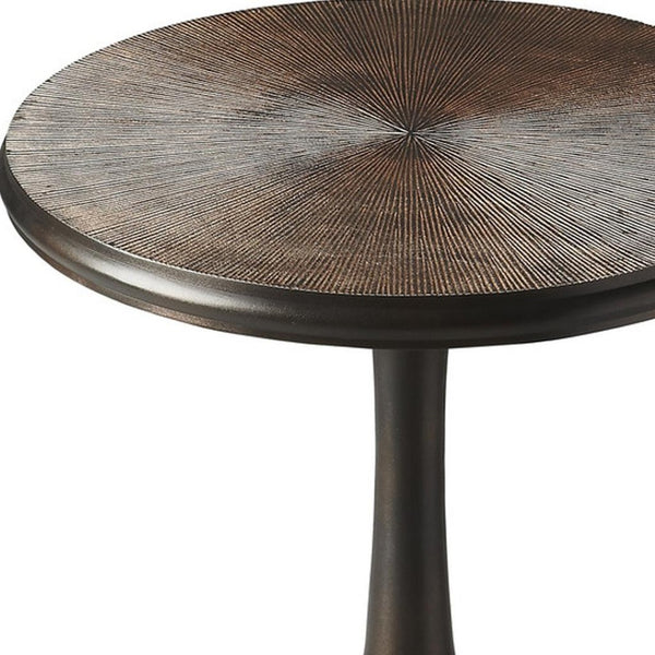 HomeRoots 22" Bronze Metal Pedestal End Table - Stylish, Compact Design for Living Rooms & Small Spaces 634877