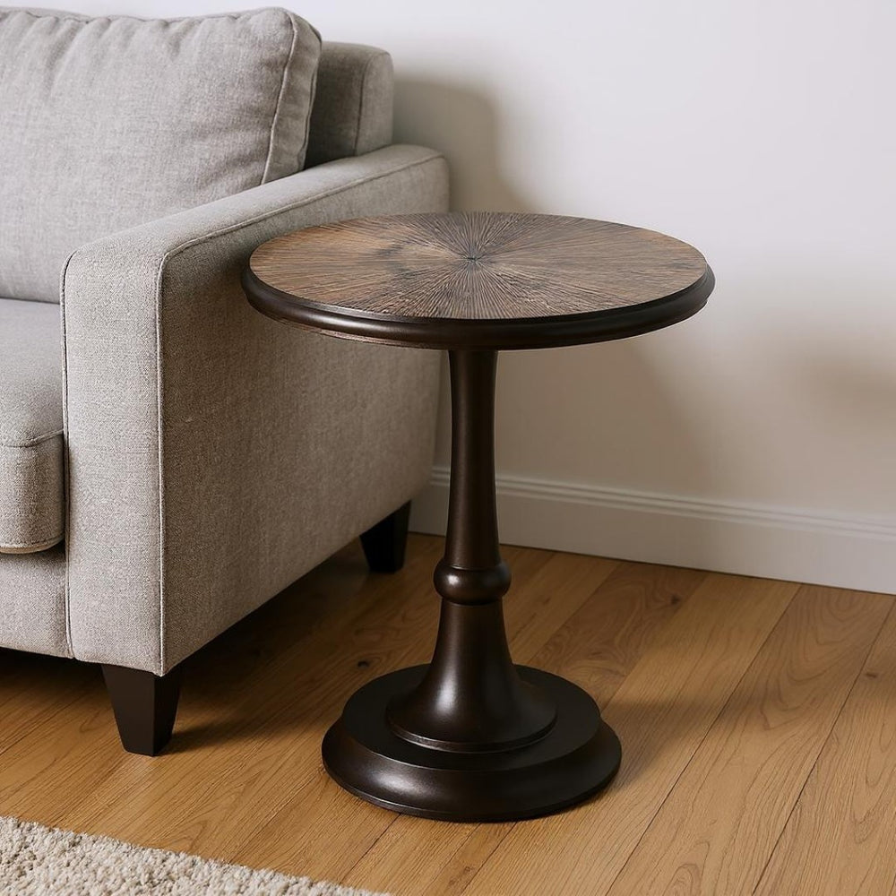 HomeRoots 22" Bronze Metal Pedestal End Table - Stylish, Compact Design for Living Rooms & Small Spaces 634877