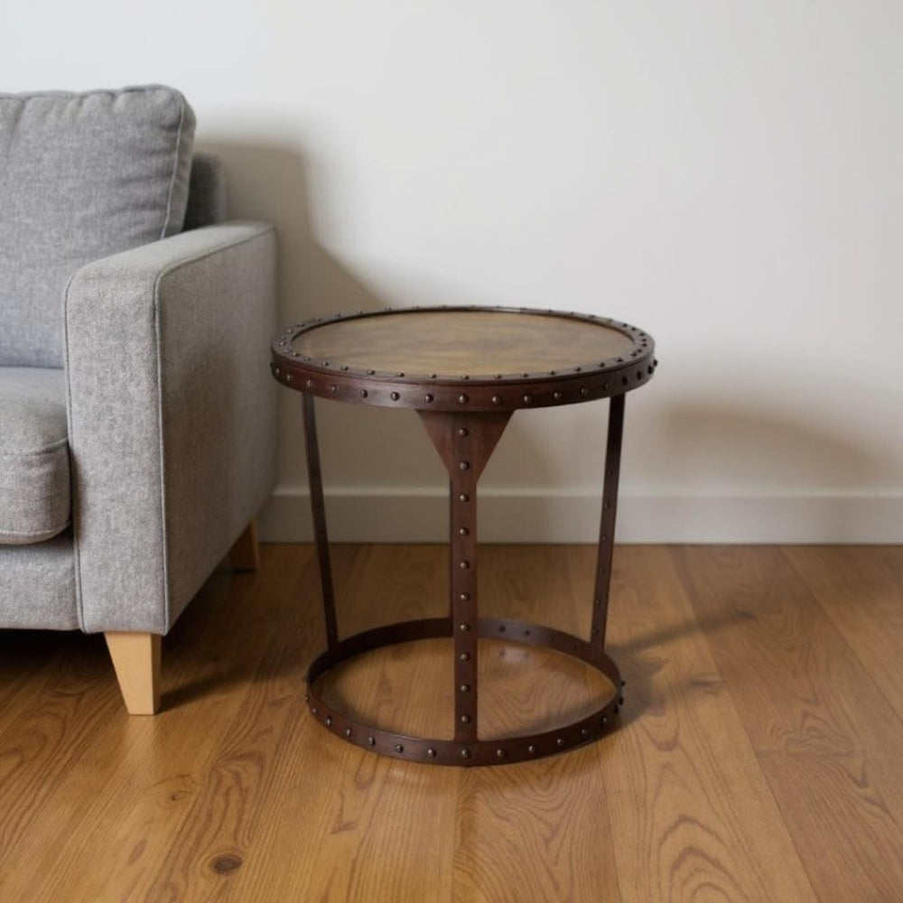 HomeRoots 24" Copper and Bronze Round Pedestal End Table - Elegant Accent for Living Room, Entryway, and More! 634878