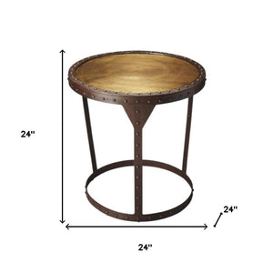 HomeRoots 24" Copper and Bronze Round Pedestal End Table - Elegant Accent for Living Room, Entryway, and More! 634878