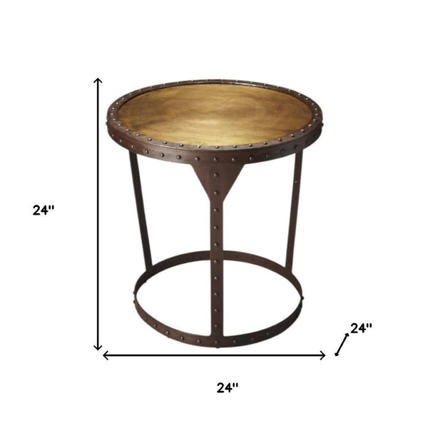 HomeRoots 24" Copper and Bronze Round Pedestal End Table - Elegant Accent for Living Room, Entryway, and More! 634878