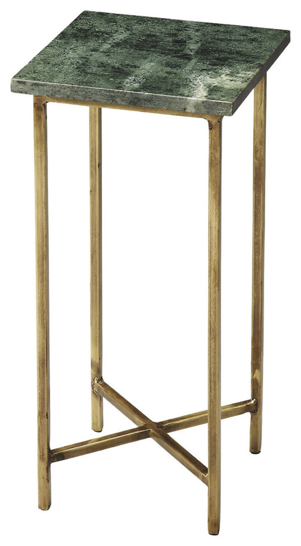 HomeRoots 21" Green Marble End Table with Gold Iron Base - Elegant, Compact Design for Living Spaces & More 634879