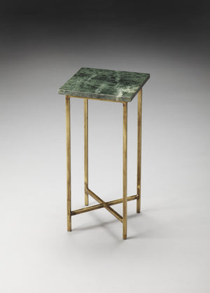 HomeRoots 21" Green Marble End Table with Gold Iron Base - Elegant, Compact Design for Living Spaces & More 634879