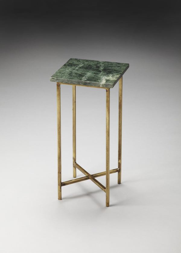 HomeRoots 21" Green Marble End Table with Gold Iron Base - Elegant, Compact Design for Living Spaces & More 634879