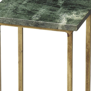 HomeRoots 21" Green Marble End Table with Gold Iron Base - Elegant, Compact Design for Living Spaces & More 634879