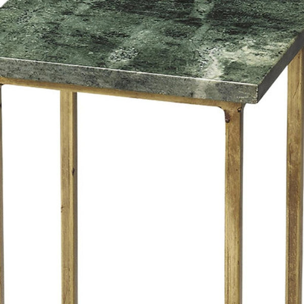 HomeRoots 21" Green Marble End Table with Gold Iron Base - Elegant, Compact Design for Living Spaces & More 634879