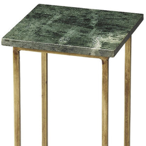 HomeRoots 21" Green Marble End Table with Gold Iron Base - Elegant, Compact Design for Living Spaces & More 634879