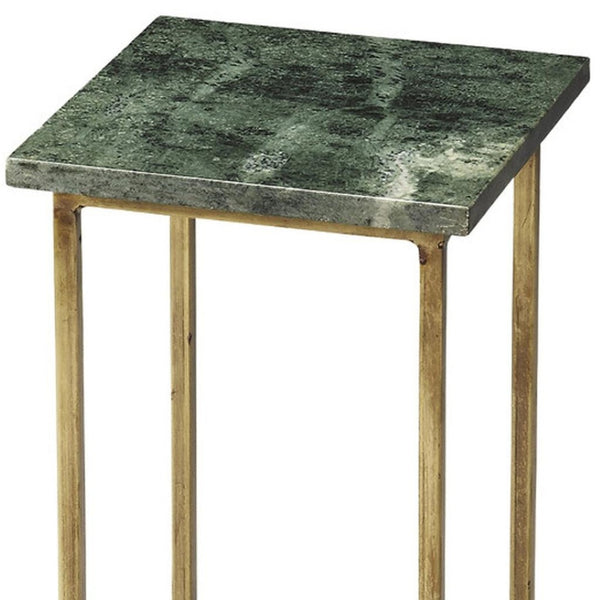 HomeRoots 21" Green Marble End Table with Gold Iron Base - Elegant, Compact Design for Living Spaces & More 634879