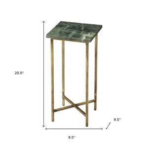 HomeRoots 21" Green Marble End Table with Gold Iron Base - Elegant, Compact Design for Living Spaces & More 634879
