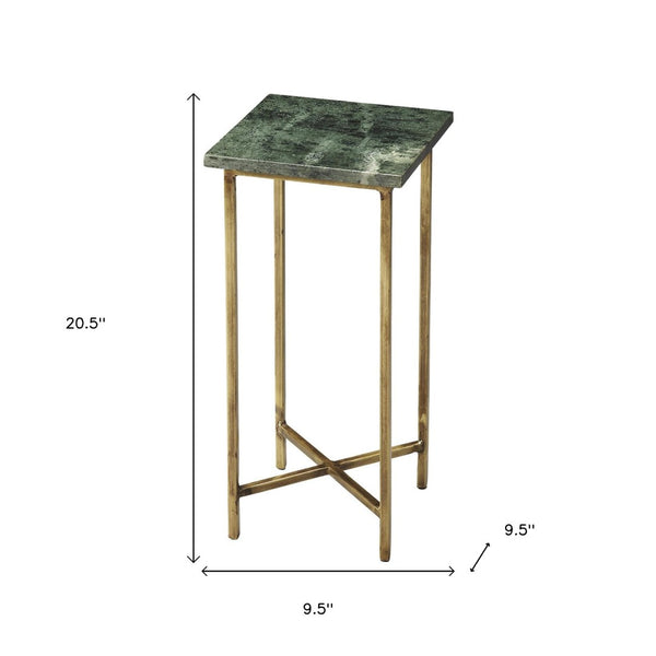 HomeRoots 21" Green Marble End Table with Gold Iron Base - Elegant, Compact Design for Living Spaces & More 634879
