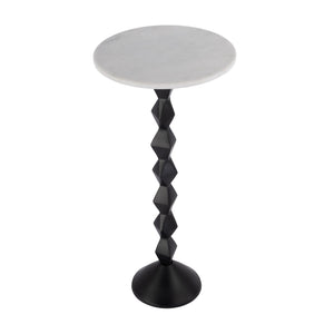 HomeRoots 25" Chic White Marble & Black Aluminum Round Pedestal End Table - Modern Accent for Any Space 634880