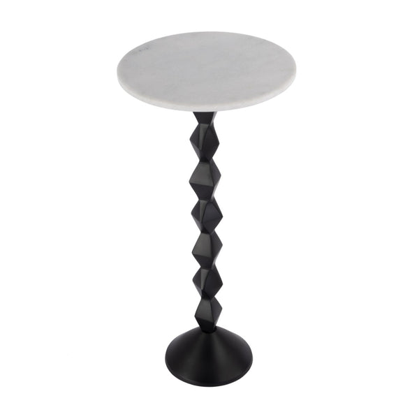 HomeRoots 25" Chic White Marble & Black Aluminum Round Pedestal End Table - Modern Accent for Any Space 634880