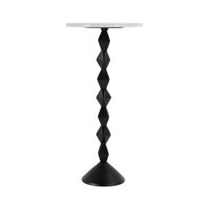 HomeRoots 25" Chic White Marble & Black Aluminum Round Pedestal End Table - Modern Accent for Any Space 634880