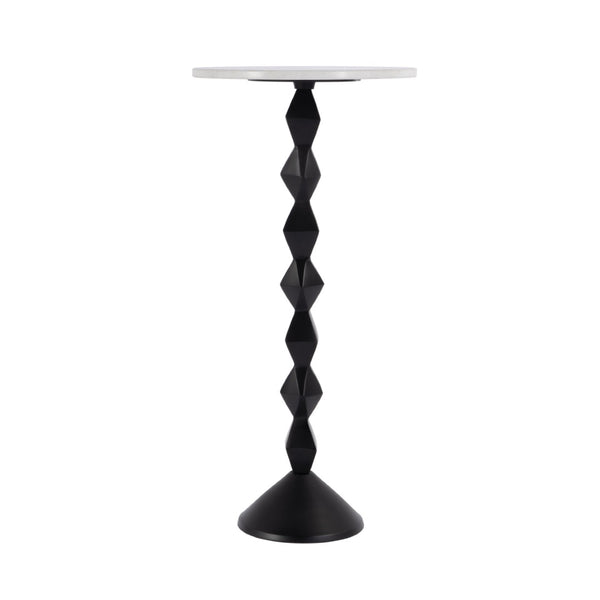 HomeRoots 25" Chic White Marble & Black Aluminum Round Pedestal End Table - Modern Accent for Any Space 634880