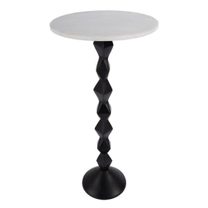 HomeRoots 25" Chic White Marble & Black Aluminum Round Pedestal End Table - Modern Accent for Any Space 634880