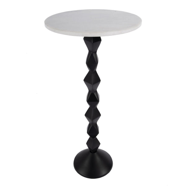 HomeRoots 25" Chic White Marble & Black Aluminum Round Pedestal End Table - Modern Accent for Any Space 634880