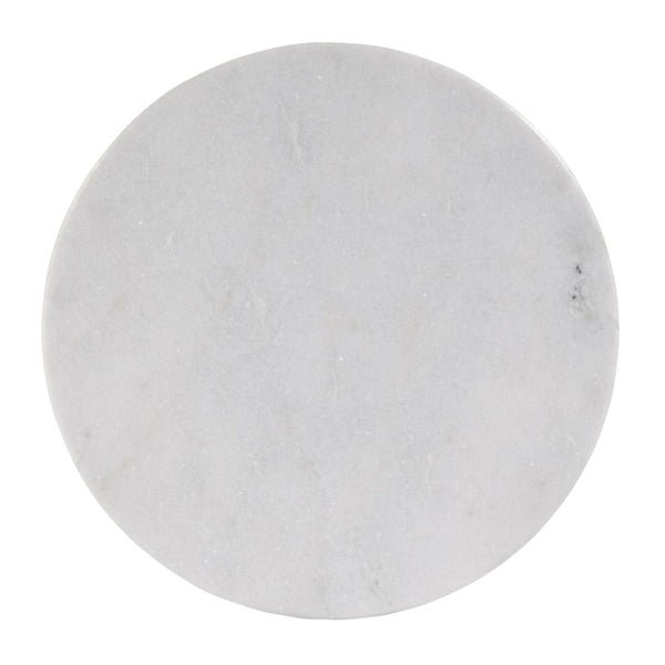 HomeRoots 25" Chic White Marble & Black Aluminum Round Pedestal End Table - Modern Accent for Any Space 634880