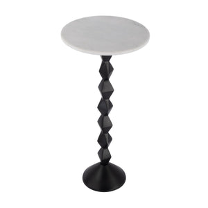 HomeRoots 25" Chic White Marble & Black Aluminum Round Pedestal End Table - Modern Accent for Any Space 634880