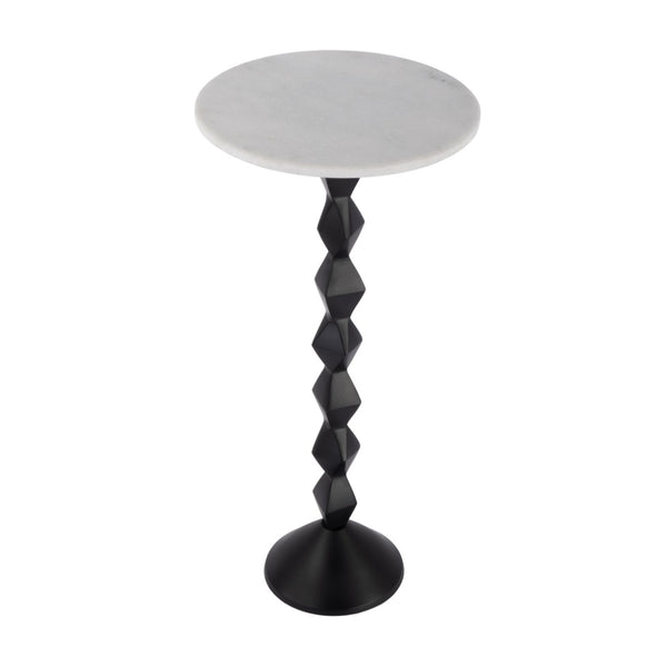 HomeRoots 25" Chic White Marble & Black Aluminum Round Pedestal End Table - Modern Accent for Any Space 634880