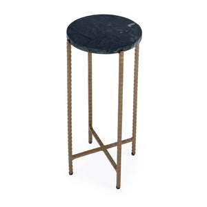 HomeRoots 21" Green Marble Round End Table with Antiqued Gold Iron Base – Elegant Accent for Small Spaces 634881