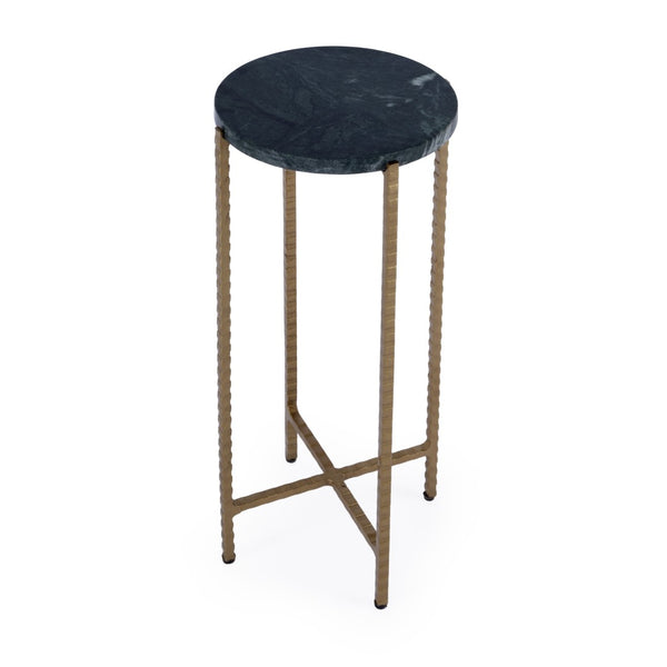 HomeRoots 21" Green Marble Round End Table with Antiqued Gold Iron Base – Elegant Accent for Small Spaces 634881