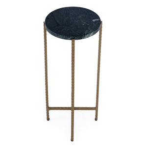 HomeRoots 21" Green Marble Round End Table with Antiqued Gold Iron Base – Elegant Accent for Small Spaces 634881