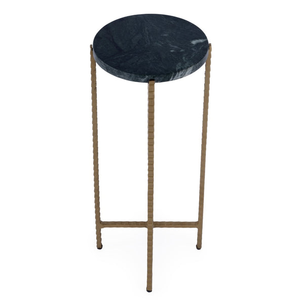 HomeRoots 21" Green Marble Round End Table with Antiqued Gold Iron Base – Elegant Accent for Small Spaces 634881