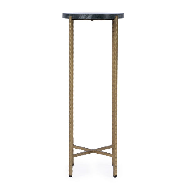 HomeRoots 21" Green Marble Round End Table with Antiqued Gold Iron Base – Elegant Accent for Small Spaces 634881