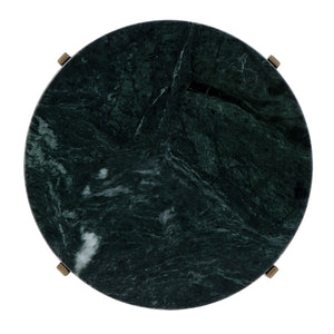 HomeRoots 21" Green Marble Round End Table with Antiqued Gold Iron Base – Elegant Accent for Small Spaces 634881
