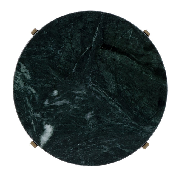 HomeRoots 21" Green Marble Round End Table with Antiqued Gold Iron Base – Elegant Accent for Small Spaces 634881