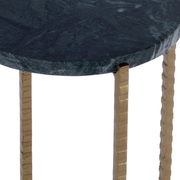 HomeRoots 21" Green Marble Round End Table with Antiqued Gold Iron Base – Elegant Accent for Small Spaces 634881
