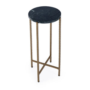 HomeRoots 21" Green Marble Round End Table with Antiqued Gold Iron Base – Elegant Accent for Small Spaces 634881