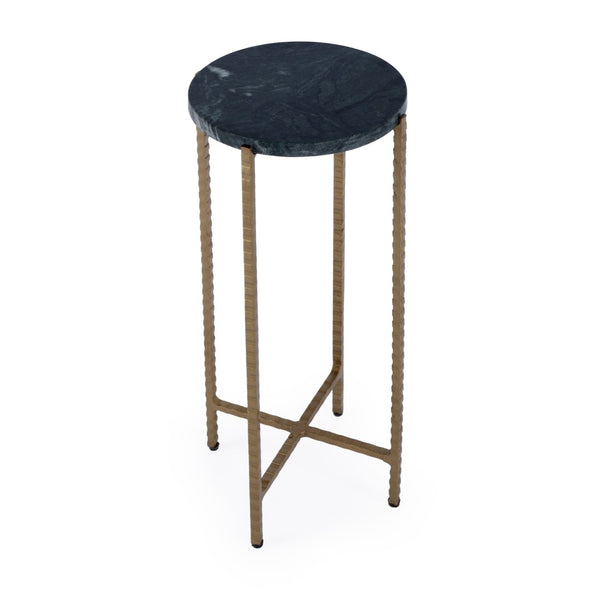 HomeRoots 21" Green Marble Round End Table with Antiqued Gold Iron Base – Elegant Accent for Small Spaces 634881