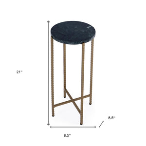 HomeRoots 21" Green Marble Round End Table with Antiqued Gold Iron Base – Elegant Accent for Small Spaces 634881