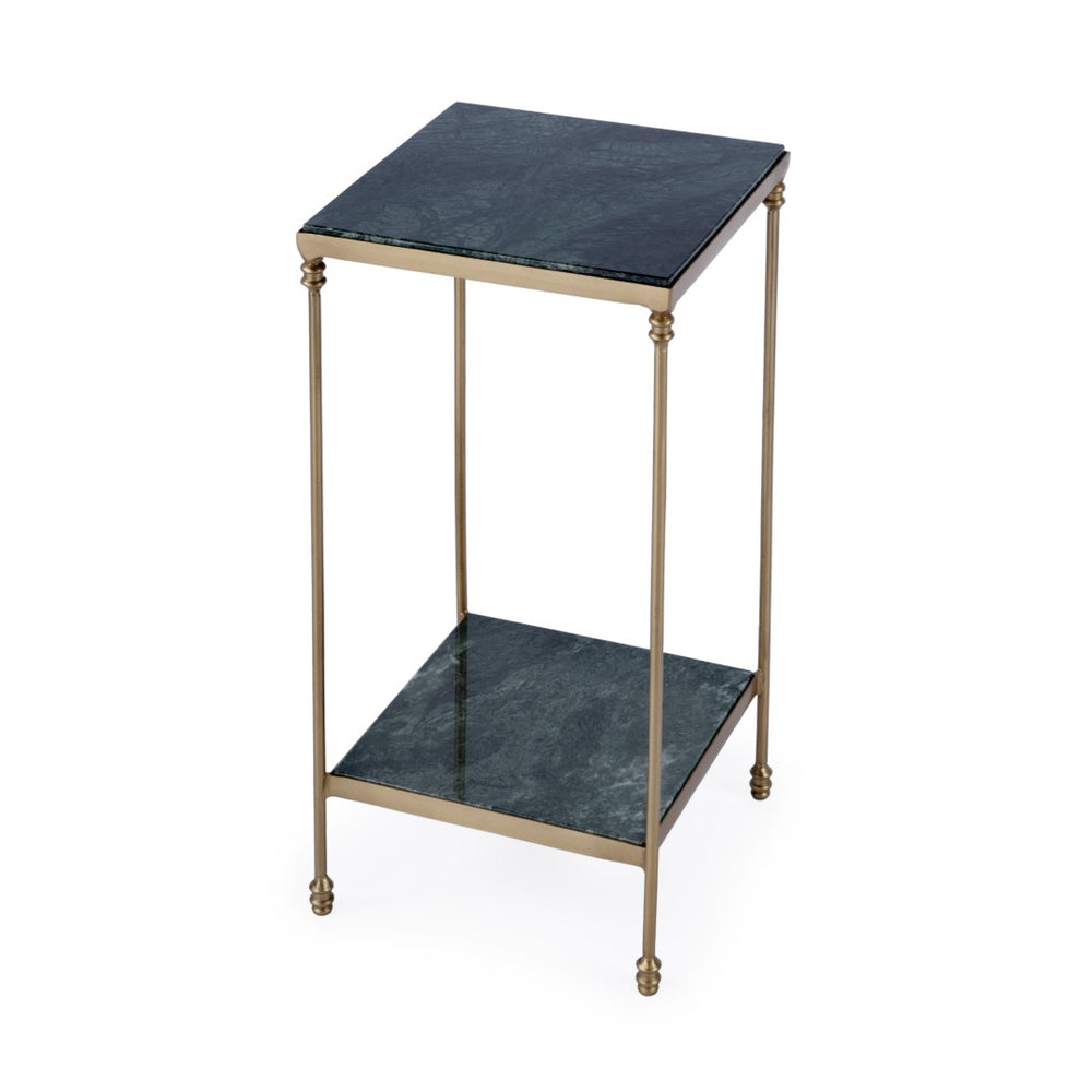 HomeRoots 24" Green Marble and Gold Iron Square End Table – Elegant Storage Solution for Modern Spaces 634882