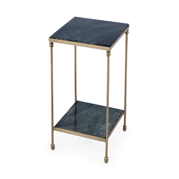 HomeRoots 24" Green Marble and Gold Iron Square End Table – Elegant Storage Solution for Modern Spaces 634882