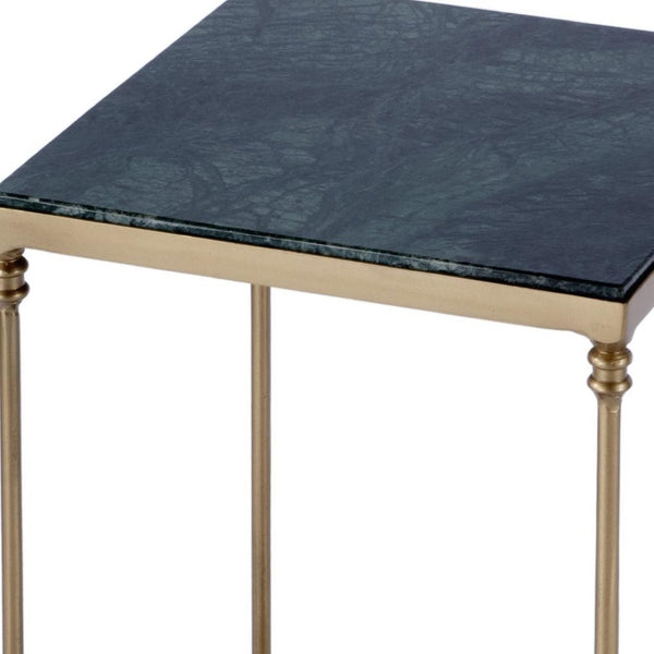 HomeRoots 24" Green Marble and Gold Iron Square End Table – Elegant Storage Solution for Modern Spaces 634882