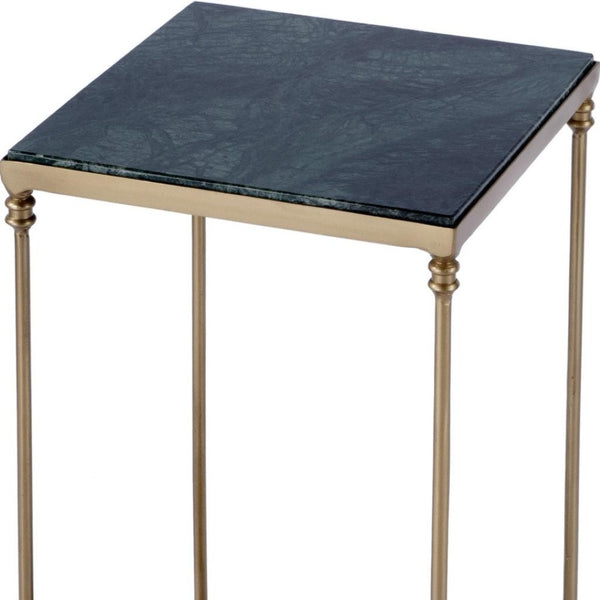 HomeRoots 24" Green Marble and Gold Iron Square End Table – Elegant Storage Solution for Modern Spaces 634882