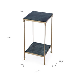 HomeRoots 24" Green Marble and Gold Iron Square End Table – Elegant Storage Solution for Modern Spaces 634882