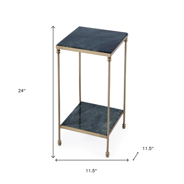 HomeRoots 24" Green Marble and Gold Iron Square End Table – Elegant Storage Solution for Modern Spaces 634882