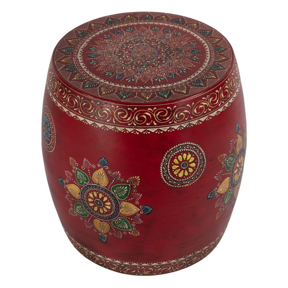 HomeRoots 18" Hand-Painted Floral Iron Drum End Table - Colorful, Artisan Charm for Living Spaces & Small Areas 634883