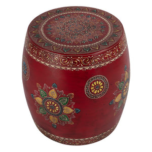 HomeRoots 18" Hand-Painted Floral Iron Drum End Table - Colorful, Artisan Charm for Living Spaces & Small Areas 634883