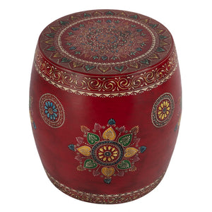 HomeRoots 18" Hand-Painted Floral Iron Drum End Table - Colorful, Artisan Charm for Living Spaces & Small Areas 634883