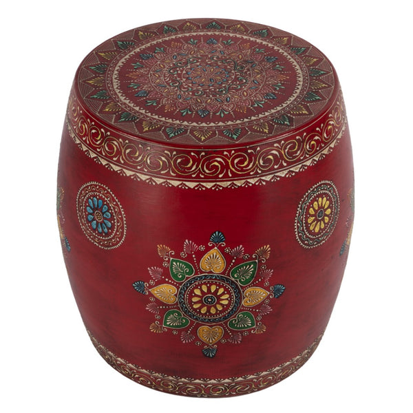 HomeRoots 18" Hand-Painted Floral Iron Drum End Table - Colorful, Artisan Charm for Living Spaces & Small Areas 634883