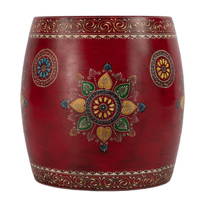 HomeRoots 18" Hand-Painted Floral Iron Drum End Table - Colorful, Artisan Charm for Living Spaces & Small Areas 634883