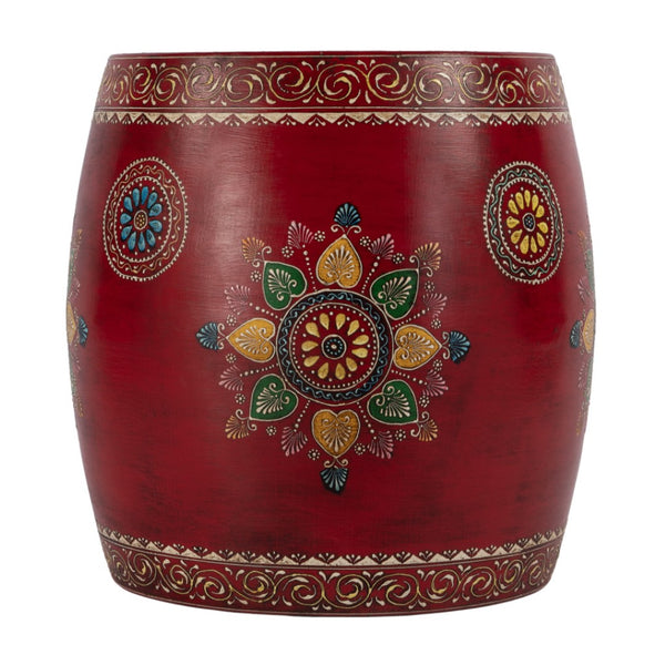 HomeRoots 18" Hand-Painted Floral Iron Drum End Table - Colorful, Artisan Charm for Living Spaces & Small Areas 634883