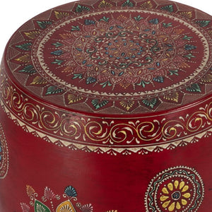 HomeRoots 18" Hand-Painted Floral Iron Drum End Table - Colorful, Artisan Charm for Living Spaces & Small Areas 634883