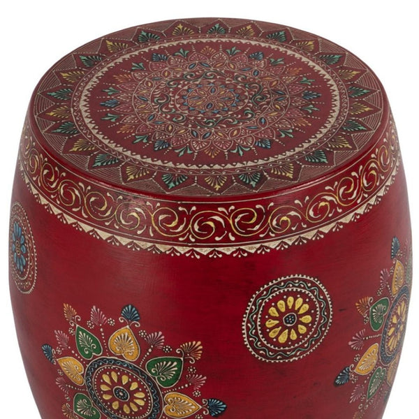 HomeRoots 18" Hand-Painted Floral Iron Drum End Table - Colorful, Artisan Charm for Living Spaces & Small Areas 634883